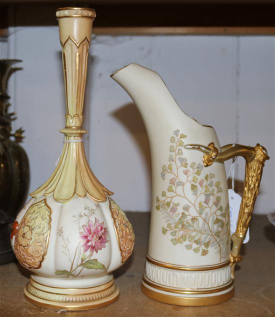 A Royal Worcester blush ivory bottle vase and a similar ice jug(-)
